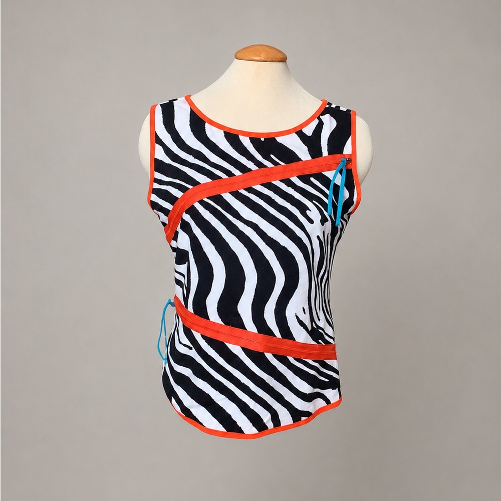 🆕 JOSEPH RIBKOFF - Black & White Zebra Tank with Bright Orange Trim - Picture 2 of 9